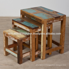 Antique Reclaimed Wood Set de 3 tables de jumelage